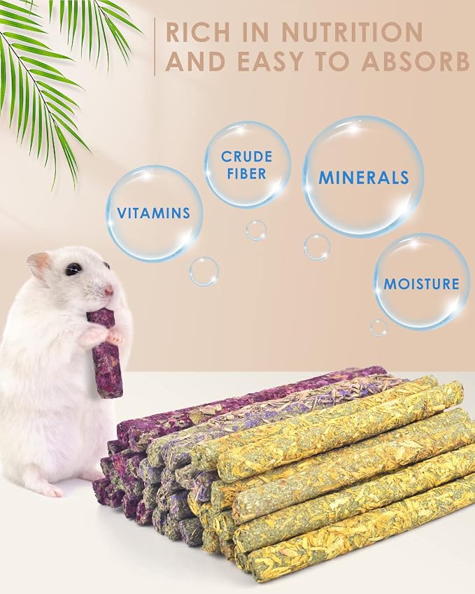Bissap 36PCS Rabbit Chew Sticks, Mixed Natural Flower Rose Chrysanthemum and Forget-me-not Chew Toys Treats for Rabbit Bunny Chinchilla Guinea Pig Hamster and Other Small Animals Molar Snacks