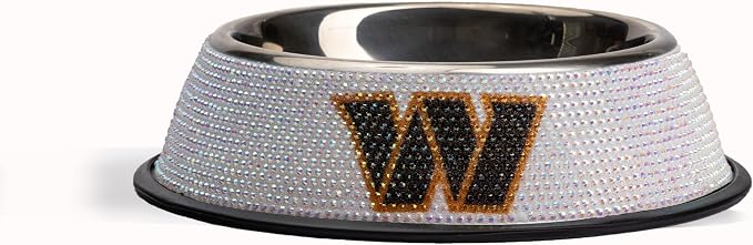 The Memory Company Officially Licensed Stainless Steel Pet Bowl, Premium Bling Team Logo Dog & Cat Food & Water Dish, Non-Slip Rubber Base, for Large/Small Breeds