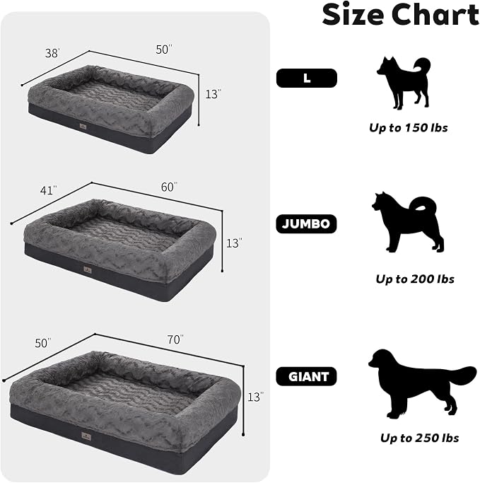 Memory Foam Dog Bed, Extra Large Orthopedic Dog Sofa with Sides and Waterproof Liner, Washable Bolster Pet Bed Couch with Removable Cover, Jumbo Plus | 60 inch, Dark Gray