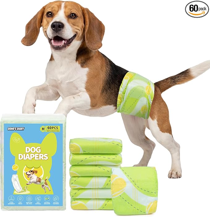 Dono Dog Diapers Male, Disposable Male Dog Wraps 60ct, Super Absorbent Doggie Diapers with Wetness Indicator, Leak-Proof Belly Band, Puppy Pampers for Excitable Urination, Incontinence, Medium