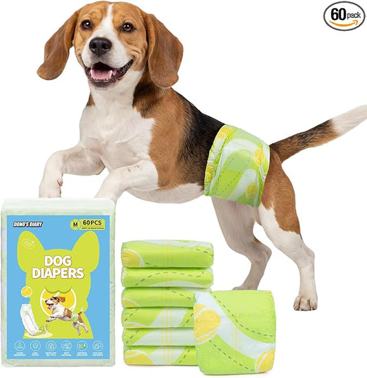 Dono Dog Diapers Male, Disposable Male Dog Wraps 60ct, Super Absorbent Doggie Diapers with Wetness Indicator, Leak-Proof Belly Band, Puppy Pampers for Excitable Urination, Incontinence, Medium