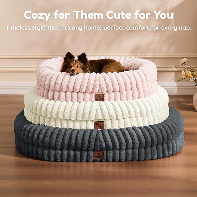 ChiXnuggle Orthopedic Dog Bed for XL Dogs, Waterproof Faux Rabbit Fur Dog Couch with Egg Crate Foam Support and Washable Removable Cover, Bolster Pet Sofa with Non-Slip Bottom, 41x30x7, Cream