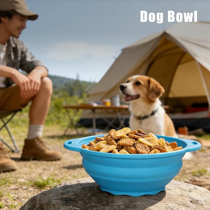 Collapsible Silicone Mixing Bowl - 1800ml(60 fl oz) - BPA Free, Dishwasher Safe, Non-Slip Base Salad Bowls for Kitchen, Camping & Travel (Blue)