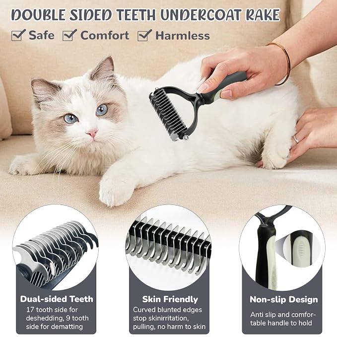 Dog Brush & Grooming Kit – 9-Piece Pet Brush & Deshedding Set for Shedding, Bathing, Trimming & Nail Care | Grooming Tools for Dogs & Cats, Includes Comb, Nail Clipper, Scissors, Slicker Brush (Gray)