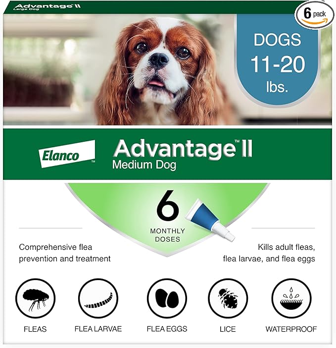 Advantage II Medium Dog Vet-Recommended Flea Treatment & Prevention | Dogs 11-20 lbs. | 6-Month Supply