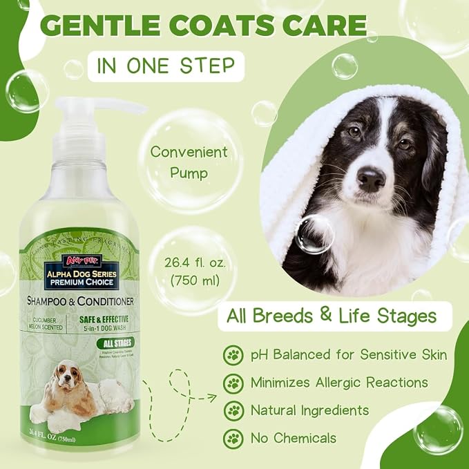 All Stages Dog Grooming Natural Dog Shampoo and Conditioner with Aloe Vera, pH balanced Shampoo for Dogs, Tear-Free, Moisturizing Dog Shampoo for Sensitive Skin - 26.4 Oz