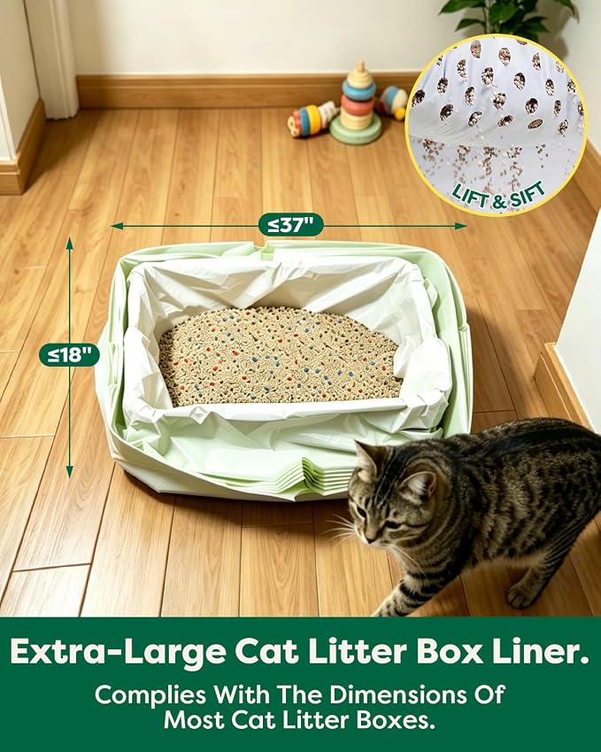 35 Count Sifting Cat Litter Box Liner, Tear-Resistant Cat Litter Bags, Sifting Litter Box Liners with Holes Drawstring, 18x37 Inch Tear-Resistant Cat Litter Bags for Most of the cat litter boxes