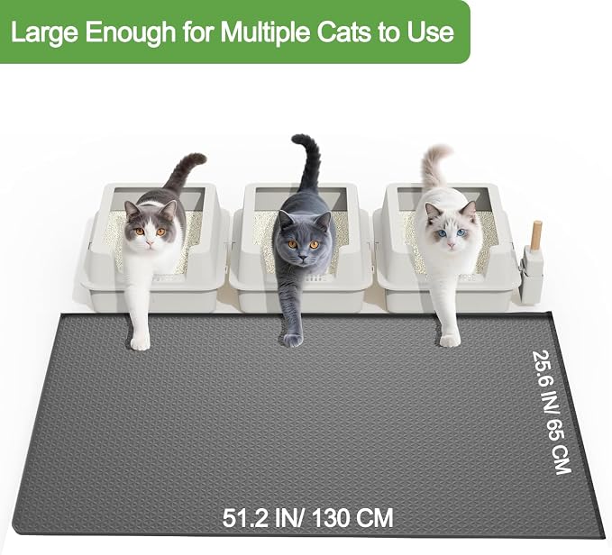 51"x 25.6" XXXL Waterproof Kitty Litter Silicone Box Mat,Cat Litter Mat Extra Large for Scatter Control, No-Slip Soft Pet Trapping Litter Rug Pad, Machine Washable, Dark Gray