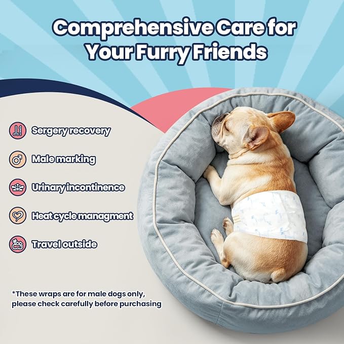 Dog Diapers Male, X-Small 50 Ct, Super Absorbent Male Dog Wraps with Wetness Indicator, Soft Pearl Weave Non-Woven Fabric, Breathable Belly Bands for Male Dogs, Fit for Chihuahua, Yorkshire