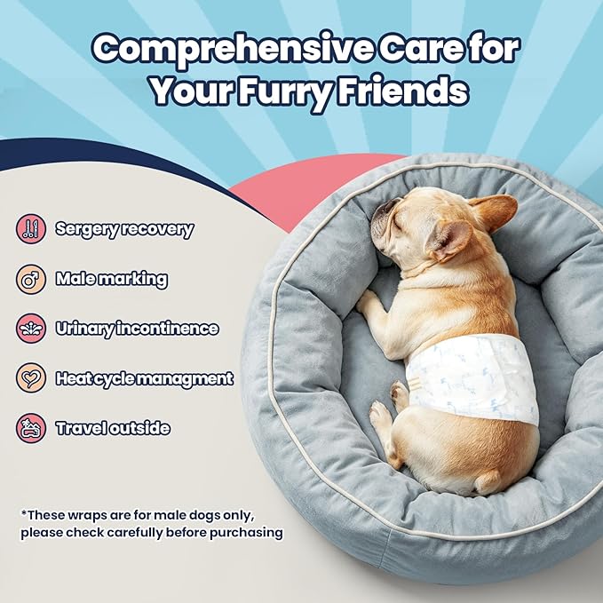 Dog Diapers Male Large 50 Ct, Super Absorbent Male Dog Wraps with Wetness Indicator, Soft Pearl Weave Non-Woven Fabric, Fit for Golden Retriever, Labrador, Husky