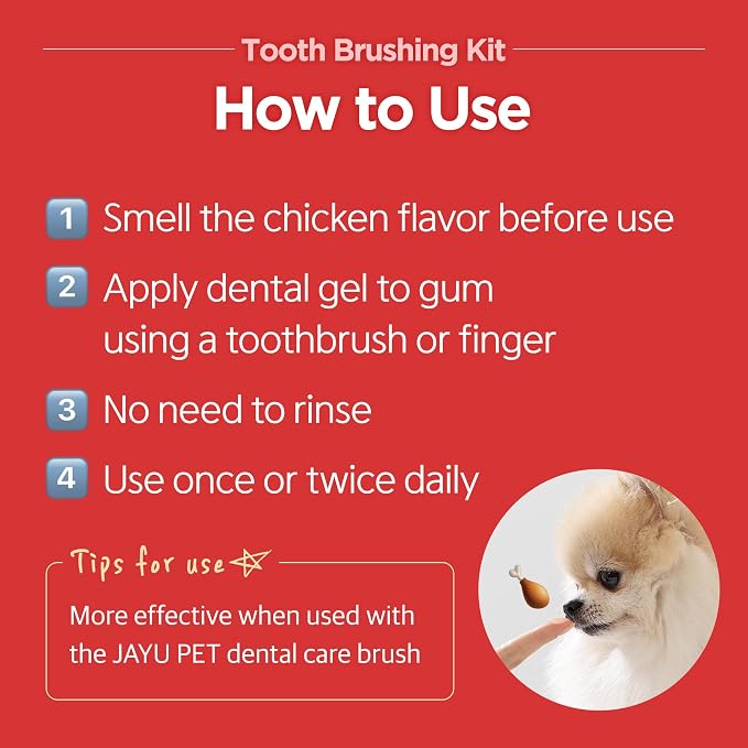 JAYU PET Firm Bristles Tooth Brushing Kit - Dental Gel 1ea + Dental Care Brush 1ea | Teeth Cleaning & Breath Freshener, Removing Plaque and Tartar, Pet Dental Hygiene, Dog Easy Teeth Brushing