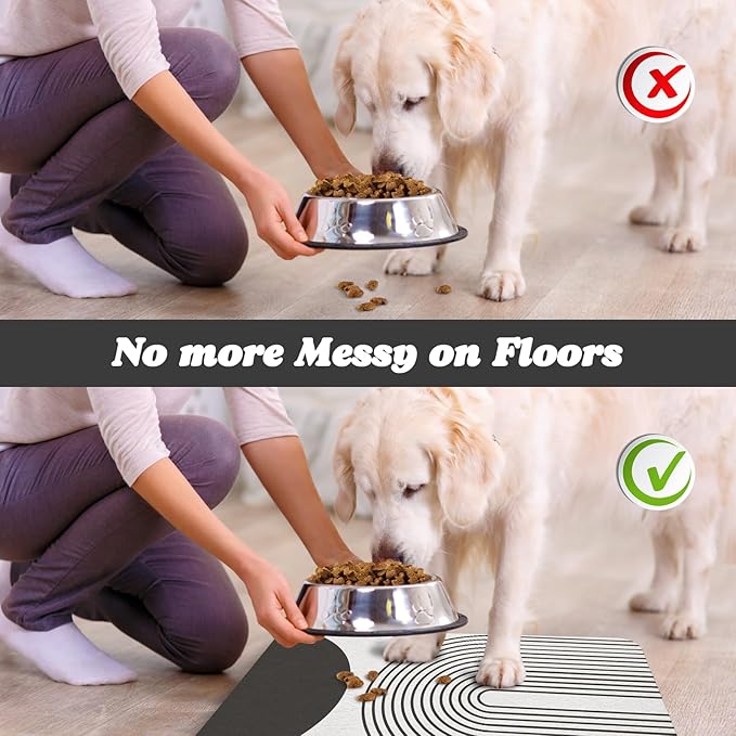 Dog Food Mats,Cat Absorbent Water Bowl Feeding Mats Pet Placemats for Food and Water Black Bohemia 12 * 20 inch