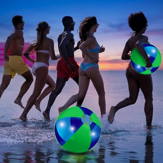 MiniInflat 12 Pcs Light up Beach Balls 16'' Jumbo Pool LED Balls Glow in the Dark Neon Giant Inflatable for Summer Hawaiian Tropical Theme Beach Party Decor Water Accessory (Green)