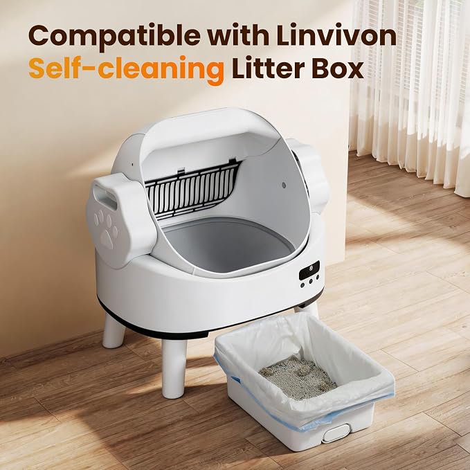 3 Rolls Cat Litter Box Liners with Drawstrings, Replaced Trash Bags Only Compatible with Linvivon Open-Top Self-Cleaning Cat Litter Box
