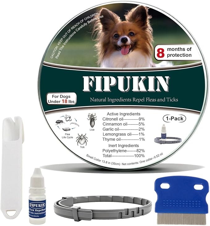 Natural Flea & Tick Collar for Small Dogs | 8‑Month Waterproof Protection, Adjustable Fit | Plant‑Based Formula with Essential Oils