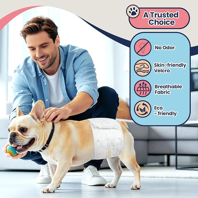 Dog Diapers Male Large 50 Ct, Super Absorbent Male Dog Wraps with Wetness Indicator, Soft Pearl Weave Non-Woven Fabric, Fit for Golden Retriever, Labrador, Husky