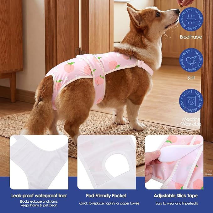 ASENKU 2 Pack Female Dog Diapers with Suspenders, Reusable Washable Puppy Panties for Small Dogs, Leak-Proof Pet Underwear for Heat Cycle & Period