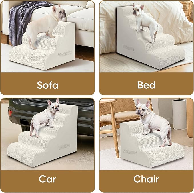 PAWSCRAT Pet Stairs for Dogs 5-Step, 22.8" H Pet Stairs for High Bed, Couch Sofa & Chair, 30D Material Soft Foam Dog Steps with Non-Slip Bottom Surface Removable Washable Cover, Beige