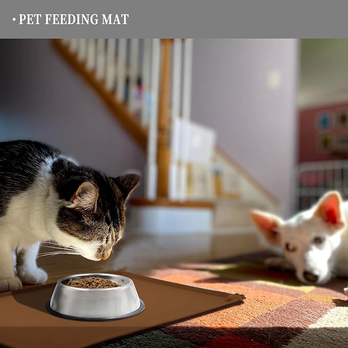 Reopet Silicone Pet Feeding Mat - Waterproof & Non-Slip Dog Cat Placemat | High Raised Edges Prevent Food & Water Spills to Protect Floors, Easy to Clean, Fit for Dog Cat Bowls