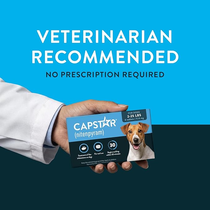 Capstar (Nitenpyram) Fast-Acting Oral Flea Treatment for Dogs 2-25 Lbs, Vet-Recommended Medication Tablets, Flea Tablets for Dogs Start Killing in 30 Minutes, 6 Doses