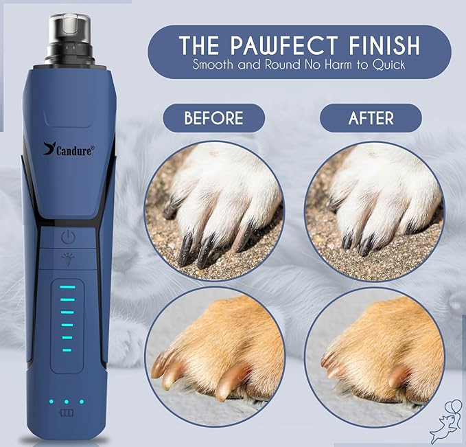 Candure Dog Nail Clipper with LED Light - Illuminates Nail Bloodline for Safer Trimming, Sharp Blade for Thick Nails - Grooming Tool with Nail File (All Size Pets, Dark Blue)