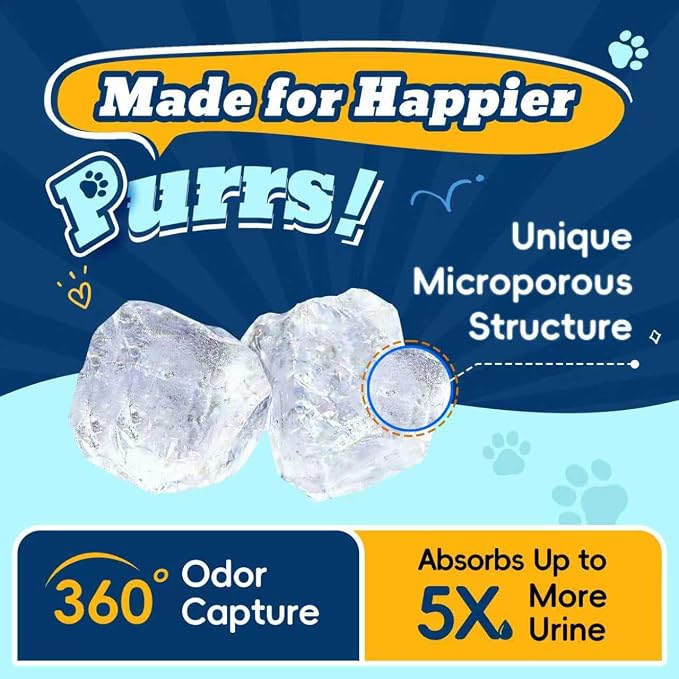 LMJP Crystal Cat Litter with Powerful Odor Control, Non-Clumping, Lasts Up to 4 Months, 17.2lb, Rapid Water Absorption, Unscented & Low Tracking Lightweight White Silica, 4 Pack of 4.3lb