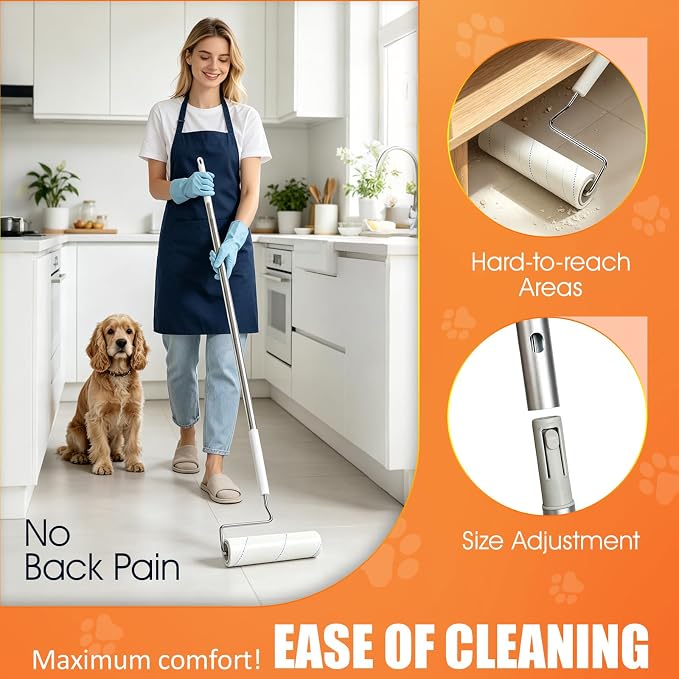 WulaWindy Large Lint Roller for Pet Hair, 450 Sheets 5 Rollers with Extendable Long Handle, 7.87 in Extra Sticky Pet Hair Remover with Storage Base for Floors, Couch, Carpet, Clothes