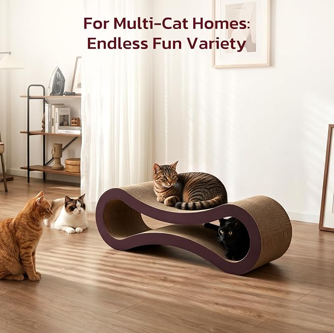Extra Large Cat Scratcher Cardboard Bed, 34" Horizontal Cat Scratcher Cardboard Lounger, 100% Recyclable & Reversible Durable Board Pads Prevents Furniture Damage