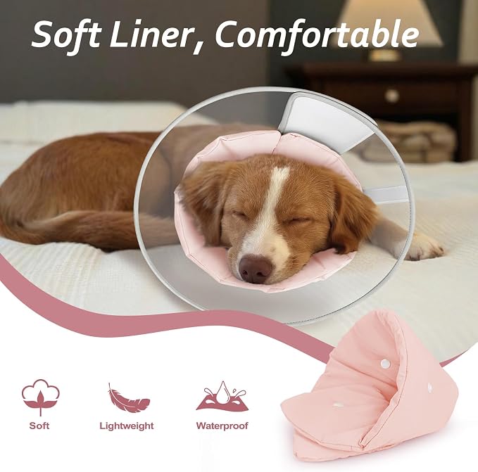 Dog Cone Collar with Snap-on Detachable Soft Liner, Lightweight Transparent Elizabethan Alternative to Stop Licking, for Spay Neuter Surgery Recovery, for Medium Large Small Dogs (Pink,XL)