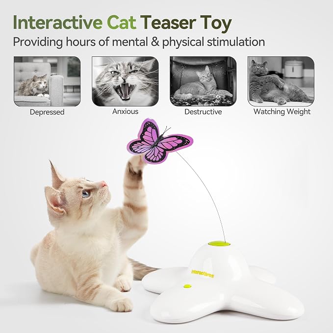 All for Paws Cat Toys Interactive Butterfly Flutter Bug Cat Automatic Toy Stimulating Kitty Toys Enrichment for Indoor Cats