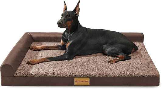 Patas Lague Orthopedic XL Dog Bed Large Sized Dog 48''X30'', Waterproof L Bolster Big Large Pet Sofa Beds with Removable Washable Cover, Soft Pet Couch Crate Mat with Nonskid Bottom, Brown