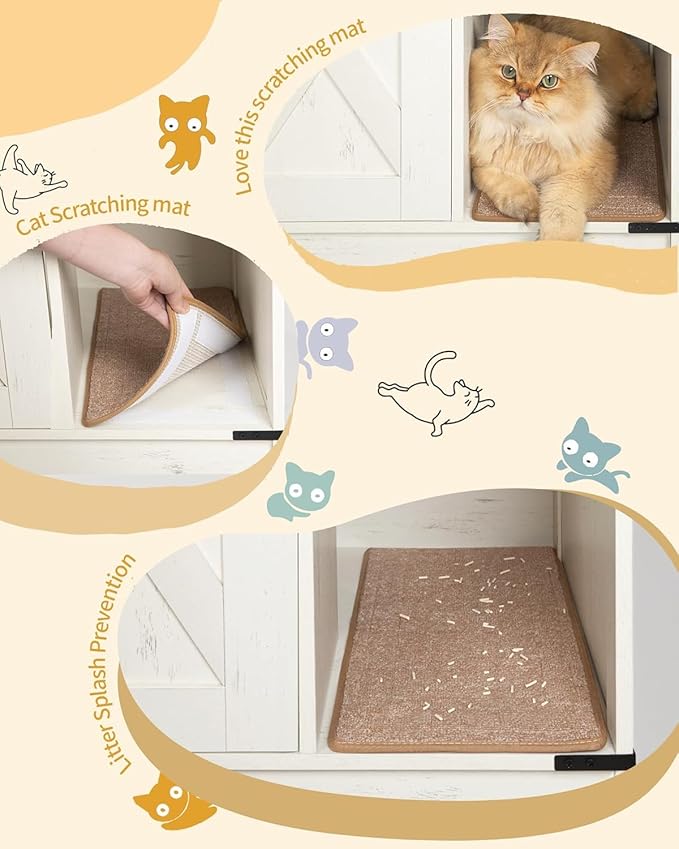 Hzuaneri Cat Litter Box Enclosure, Hidden Litter Box Cabinet Furniture with Bell, Indoor Cats House, Farmhouse Style, 31.5 x 19.7 x 20.9Inches, for Hallway, Bedroom, Rustic Brown and White CB82414X
