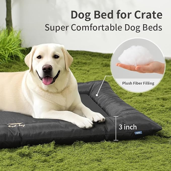 SOMAHE Medium Dog Bed with Removable Washable Cover - Orthopedic Dog Crate Pad, Waterproof Oxford Fabric, Non-Slip Bolster Bed for Medium Dogs, 36x23 Inch, Black