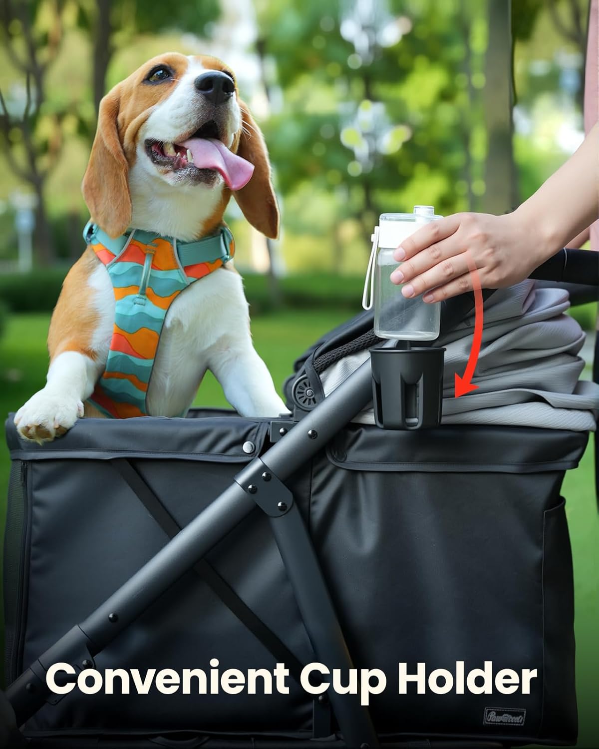 Medium Dog Stroller, Foldable Pet Stroller with Adjustable Handle & No Zip Entry, Storage Basket & Cup Holder, Canopy, Mesh Windows, Ideal for Medium Dogs and Cats Up to 50lbs, Black