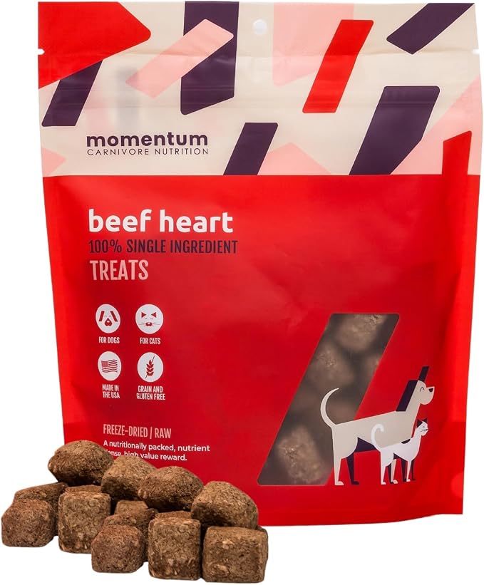 Momentum Carnivore Nutrition Freeze-Dried Beef Bundle – Beef Heart Treats and Training Bites – Single & Two-Ingredient Dog & Cat Treats – Grain-Free, High Protein, USA Made – 3.5 oz + 2.5 oz