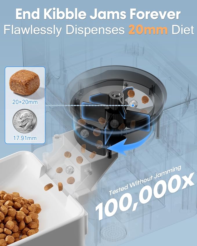 Automatic Dog Feeder Large Breed with Camera - 12L/50 Cups Anti-Clog Dog Food Dispenser for Kibble up to 20mm/0.78 in - WiFi App Scheduling & HD 1080P Camera for Remote Mealtime Check-Ins by Yakry