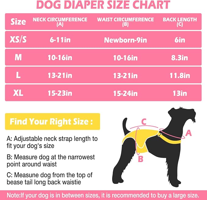 Jollywoods 3 Pack Washable Female Dog Diaper Onesie Sanitary Pantie with Adjustable Suspender, Fixed Doggie Diapers, Super Absorbent Leakproof for Dog in Heat Cycle