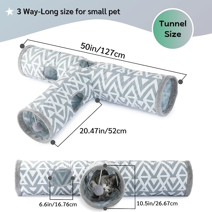 JanYoo Bunny Tunnel Rabbit Hideout Bunny Toys for Rabbits Accessories Guinea Pig Ferret Kitty 3 Ways Collapsible Tunnels (Geometric)