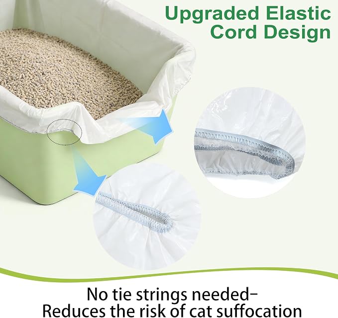 NewKe 25 Pcs Large Elastic Litter Box Liners for IRIS Cat Litter Boxes and for Catit Jumbo Hooded Cat Litter Pan, 2 MIL Super Tear-Resistant & Waterproof Disposable Bags, 30 lb Capacity, 42“ x 20”