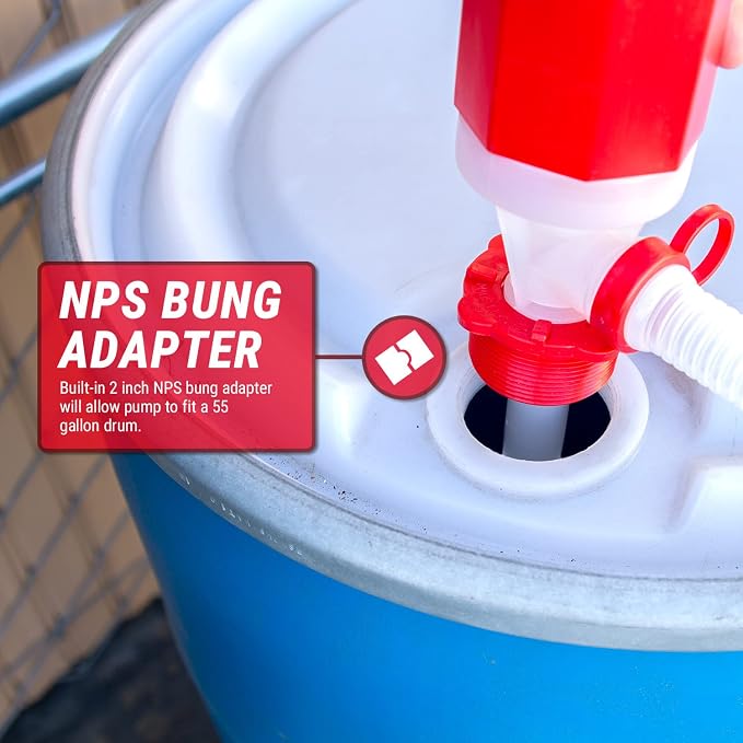 TERA PUMP BPA-Free Extra Heavy Duty Siphon Drum Barrel Pump | For 55 Gallon Barrel Drum, Manual Drinking Water Pump great for Emergencies