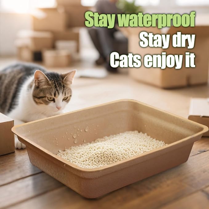 Disposable Litter Boxes for Cats Large: 8-Pack Leak-Proof Sustainable for Indoor/Travel Use Standalone or as Liner17.5'' x 13.5''