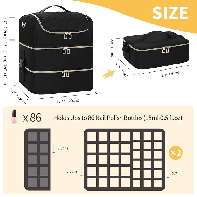 CUBETASTIC Extra Large Nail Polish Organizer - Three Layer Nail Organizers And Storage Bag, Portable Nail Supplies Organizer Case, Travel Carrying Box for Nail Tech Kit/Tattoo/Cosmetic