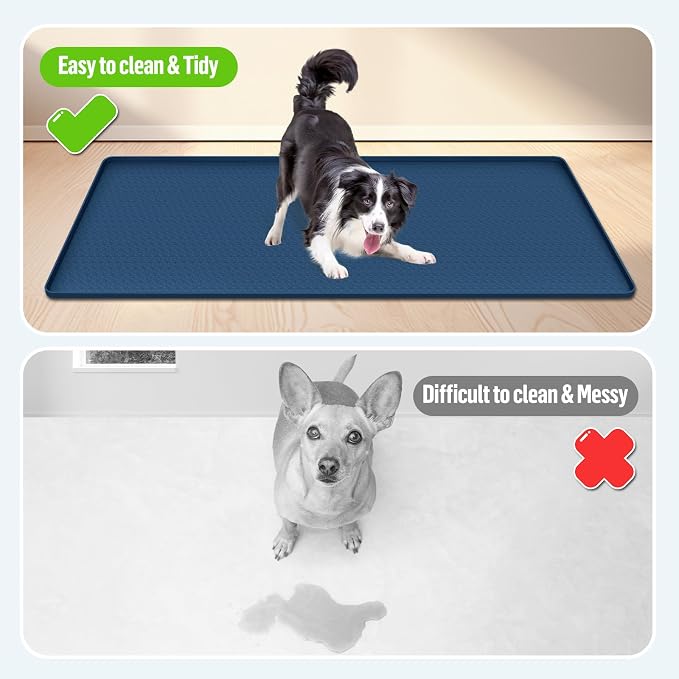 Pee Pad Holder for Dogs, 51" x 25.6" Silicone Pee Tray Mat Leak-Proof, High Edge, No Spill Pet Pad Holder for Puppy, Cat, Rabbit, Training Pads for Floor Protection, No Pee Pads (Navy Blue)