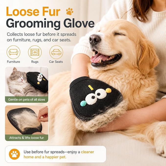 GOOGO Pet Hair Removal Tool Kit, 3 in 1 Carpet Rake Set with White Long Handle Brush, Mint Green Scraper and Scalable Pet Broom Glove for Carpets, Couches and Cars