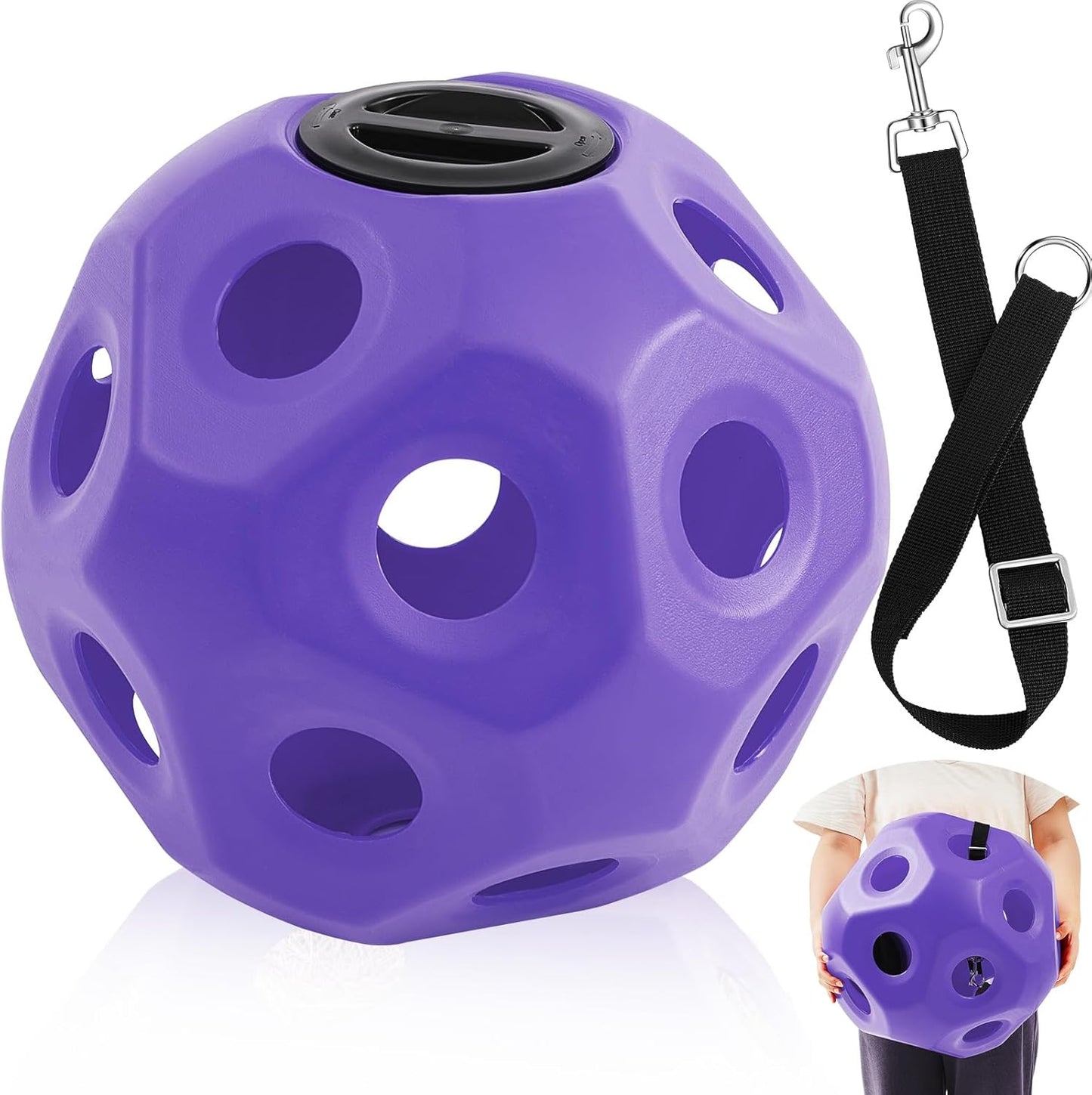 15.75" Hay Ball for Horse with Hanging Strap Slow Feed Horse Treat Ball Extra Large Hanging for Paddock Stall Stable Supplies (Purple)