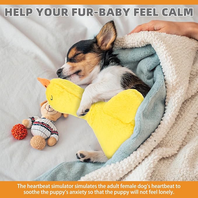KOOLTAIL Calming Duck Toy for Dogs, Dog Heartbeat Stuffed Toy for Anxiety Relief, Plush Snuggle Toy for Puppy Calming Behavioral Training Sleep Aid Comfort for Small Medium Dog Pet Companion Pillow
