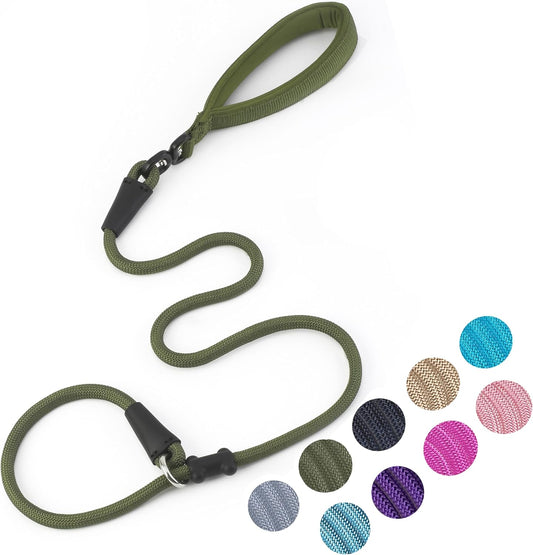 Slip Lead Dog Leash，Strong Nylon Rope Leash and Padded Handle,No Pull Outdoor Walking Training Lead for Small Medium Large Dogs(Army Green,1/2"×4ft)