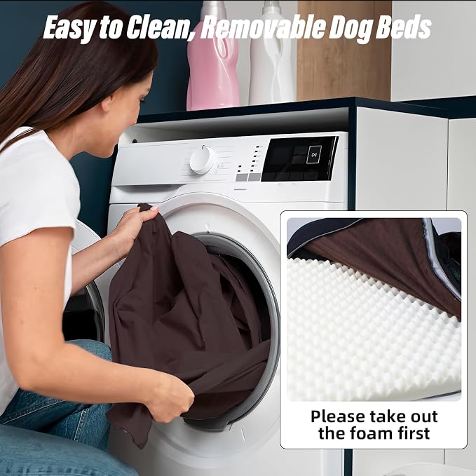 Orthopedic Egg-Shaped Sponge Dog Bed Medium Size Dog with Sides, Removable Cover and Non-Slip Bottom (Brown, 28 * 23 * 6)