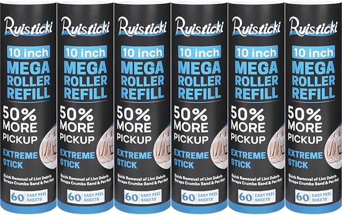 10 inch Ultra Sticky Mega Roller Refills for Evercare Layers Smart Design Large Lint Rollers 50% More Pickup Pet Hair Remover 60 Sheets Each Refill 6 Pack 360 Sheets Total