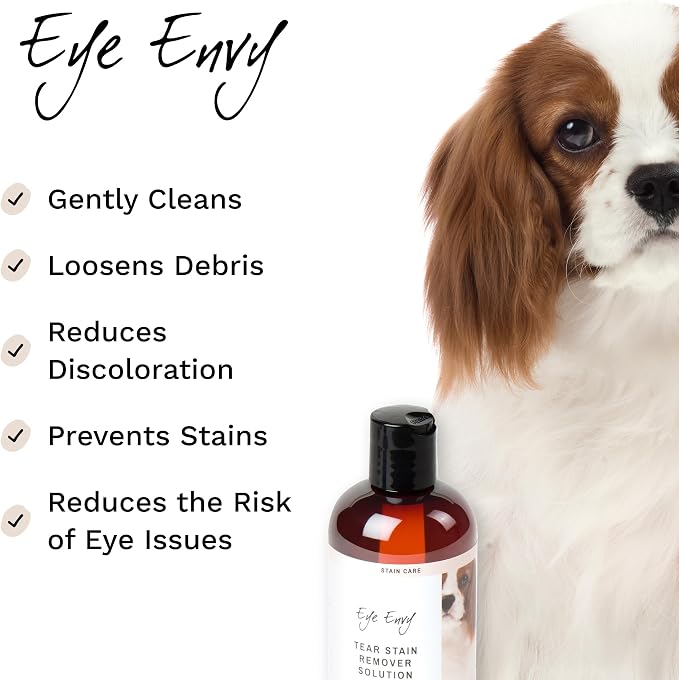 Eye Envy Tear Stain Remover Solution for Dogs. Gentle, Natural, Safe. Cleans Tear Stains. Recommended by AKC Breeders, Handlers, Groomers. 16 oz. Made in USA